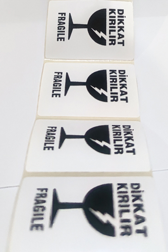 100 Adet Dikkat Kırılır Termal Sticker - Paketleme Ve Kargo Etiketi (5X4 CM) - 1