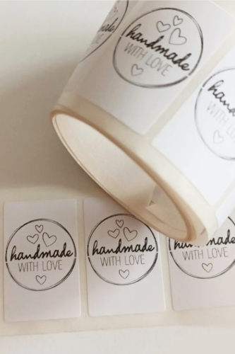 100 Adet Handmade With Love Termal Sticker - Paketleme Ve Kargo Etiketi (5X4 CM) - 3