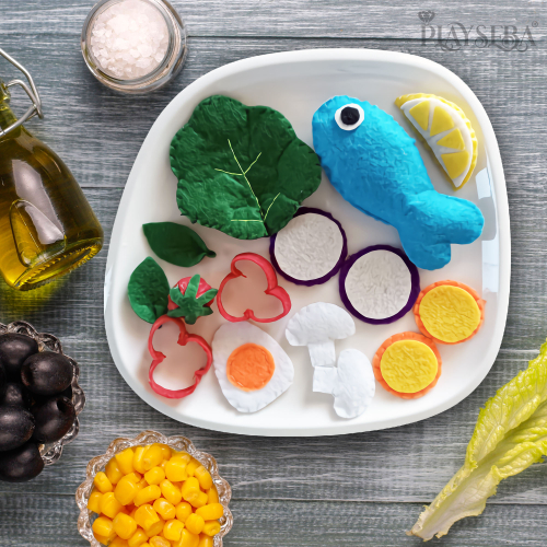 15 Parça Mevsim Salatası ve Balık Menüsü Evcilik Keçe Oyuncak Seti - 0