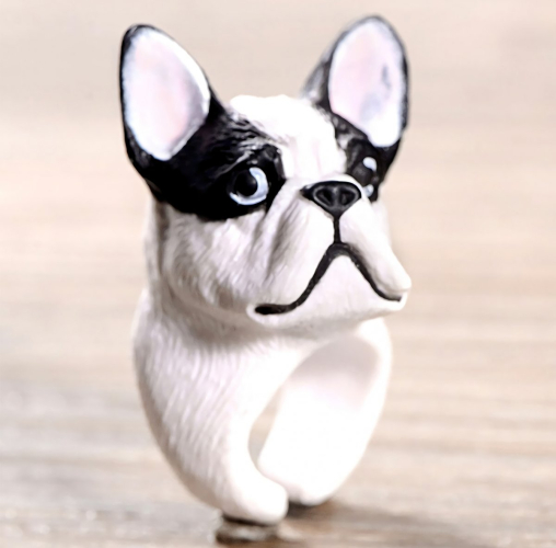Ayarlanabilir 3D French Bulldog Köpek Yüzük - 2