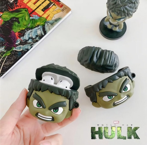 Apple Airpods 1/2 Marvel Hulk Taşıyıcı Halkalı Kılıf - 1
