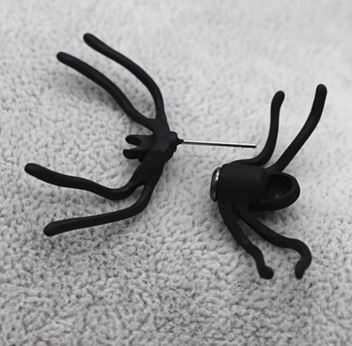 Kadın Siyah Renk Gotik Tarz Tek Kulak İçin Örümcek Küpe - 2