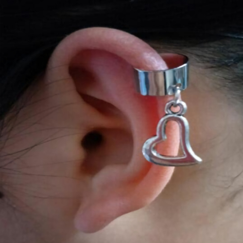 Kadın Kulak Deliksiz Sallantılı Kalp Kıkırdak Küpe - 0